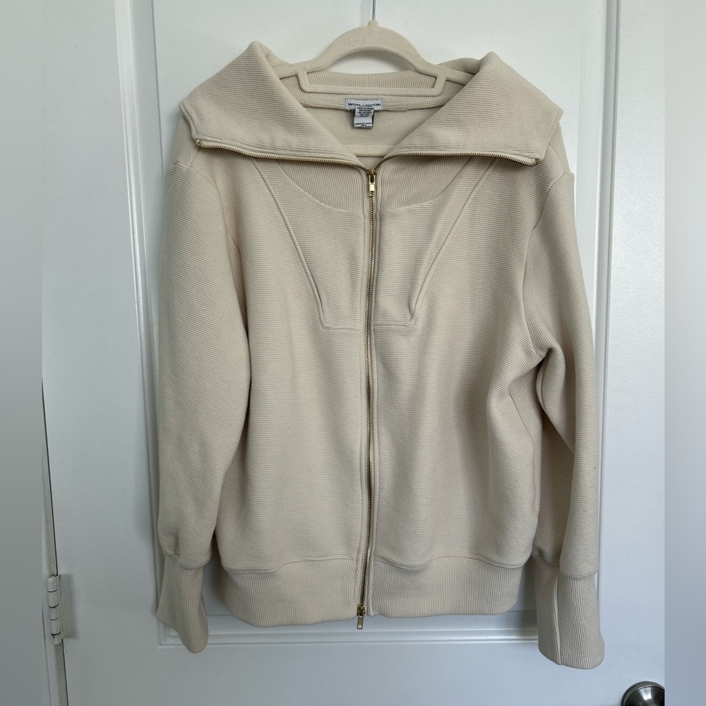 Thick Cream Double Zip-Up Jacket with Gold Accents